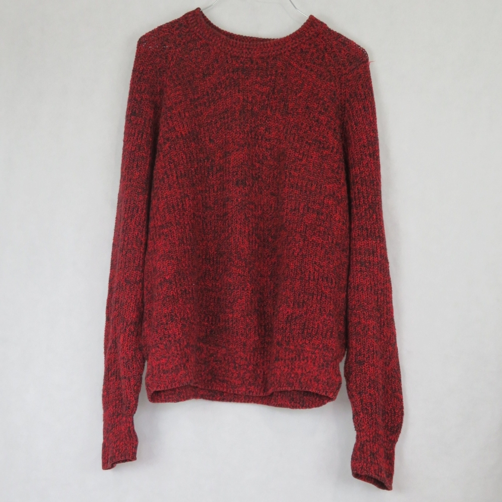 Red Black Sweater Pull Over Medium Linen Cotton